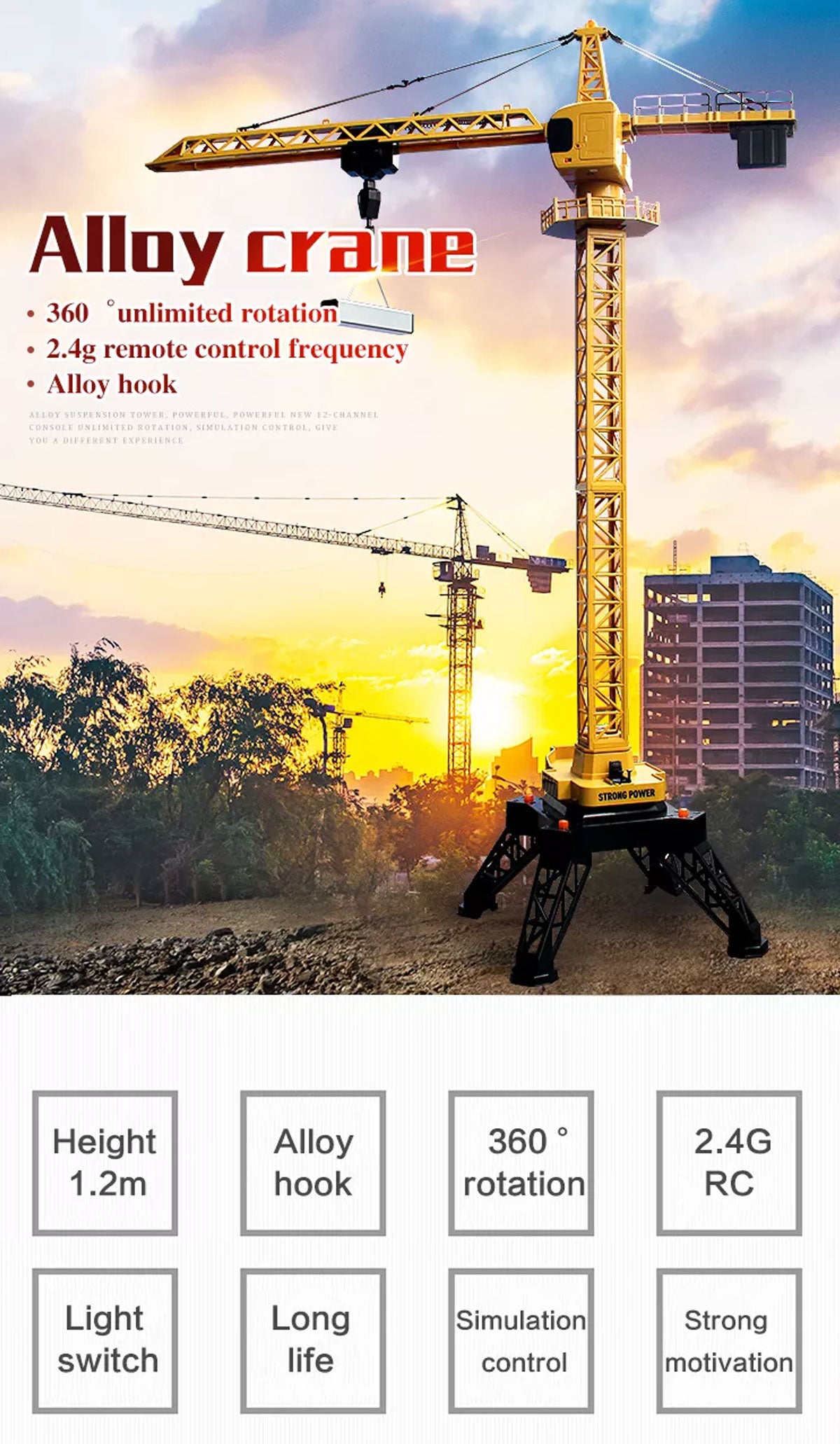 HUINA 1/14 12CH RC Alloy Tower Crane Engineering Construction Vehicle Toy Kids Car V610-TOY-HN-1585