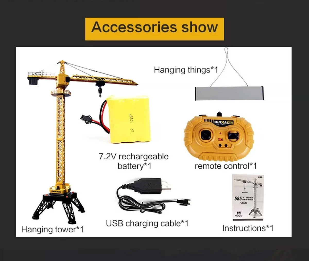 HUINA 1/14 12CH RC Alloy Tower Crane Engineering Construction Vehicle Toy Kids Car V610-TOY-HN-1585