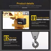 HUINA 1/14 12CH RC Alloy Tower Crane Engineering Construction Vehicle Toy Kids Car V610-TOY-HN-1585