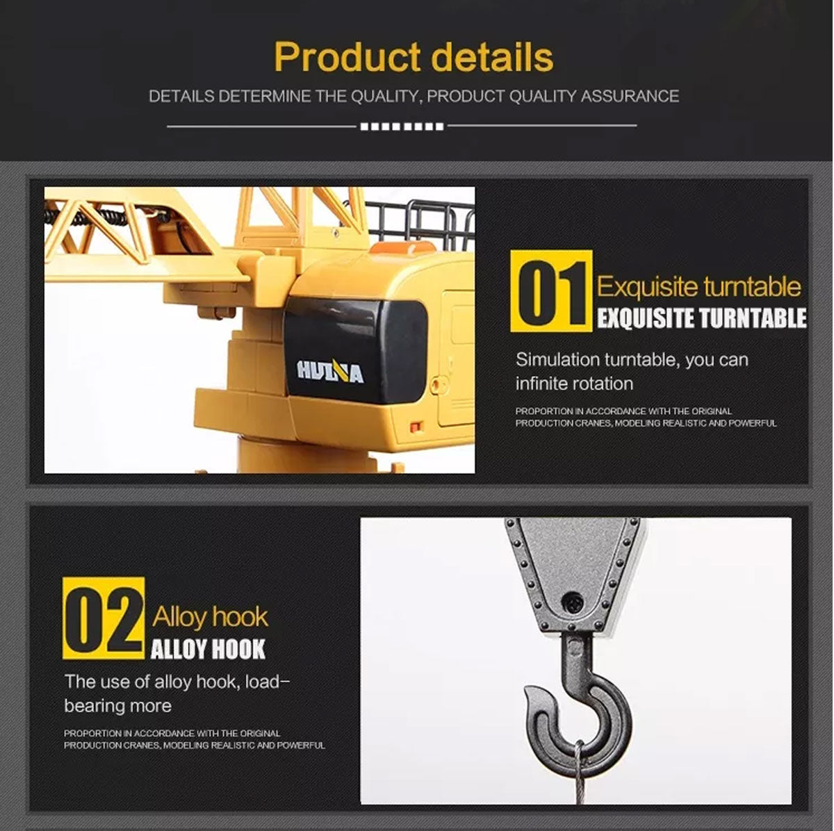 HUINA 1/14 12CH RC Alloy Tower Crane Engineering Construction Vehicle Toy Kids Car V610-TOY-HN-1585