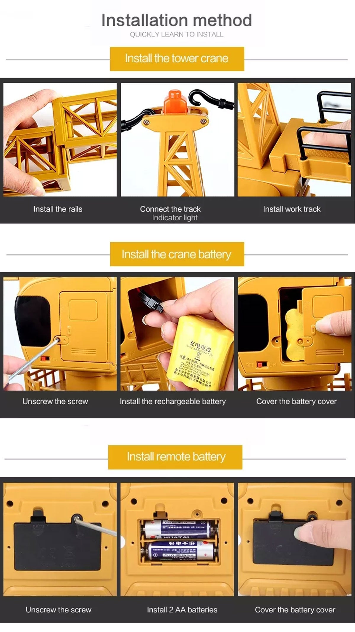 HUINA 1/14 12CH RC Alloy Tower Crane Engineering Construction Vehicle Toy Kids Car V610-TOY-HN-1585