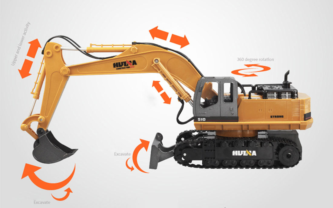 HUINA 1/16 11CH RC Alloy Excavator Construction Engineering Digger Vehicle Toy V610-TOY-RC-HN1510