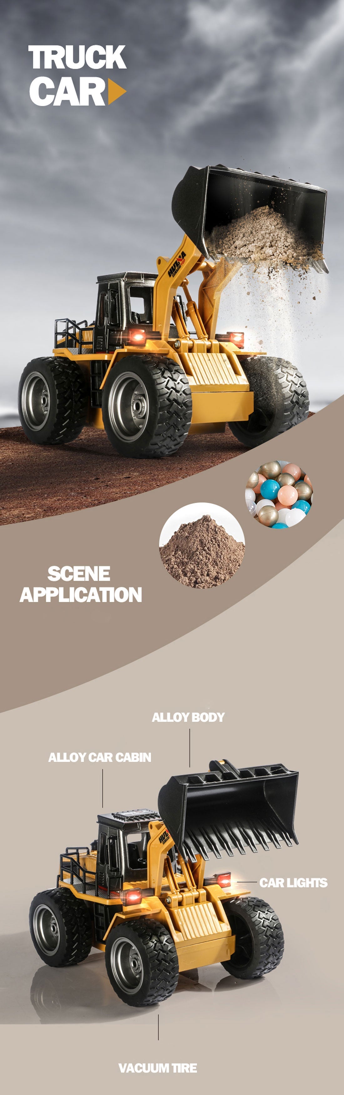 HUINA 1/18 6CH RC Alloy Construction Loader Bulldozer Engineering Vehicle Toy V610-TOY-RC-HN520