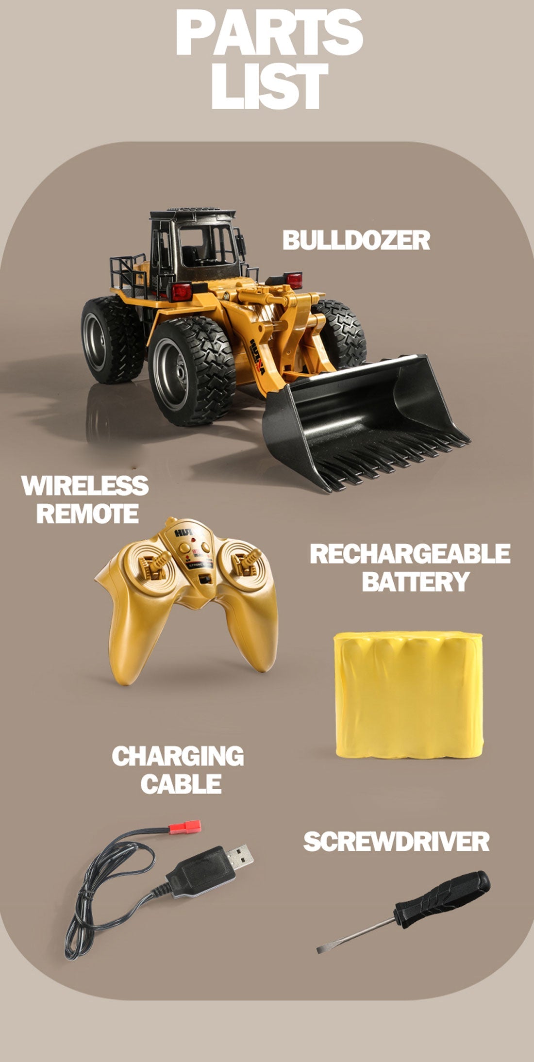 HUINA 1/18 6CH RC Alloy Construction Loader Bulldozer Engineering Vehicle Toy V610-TOY-RC-HN520