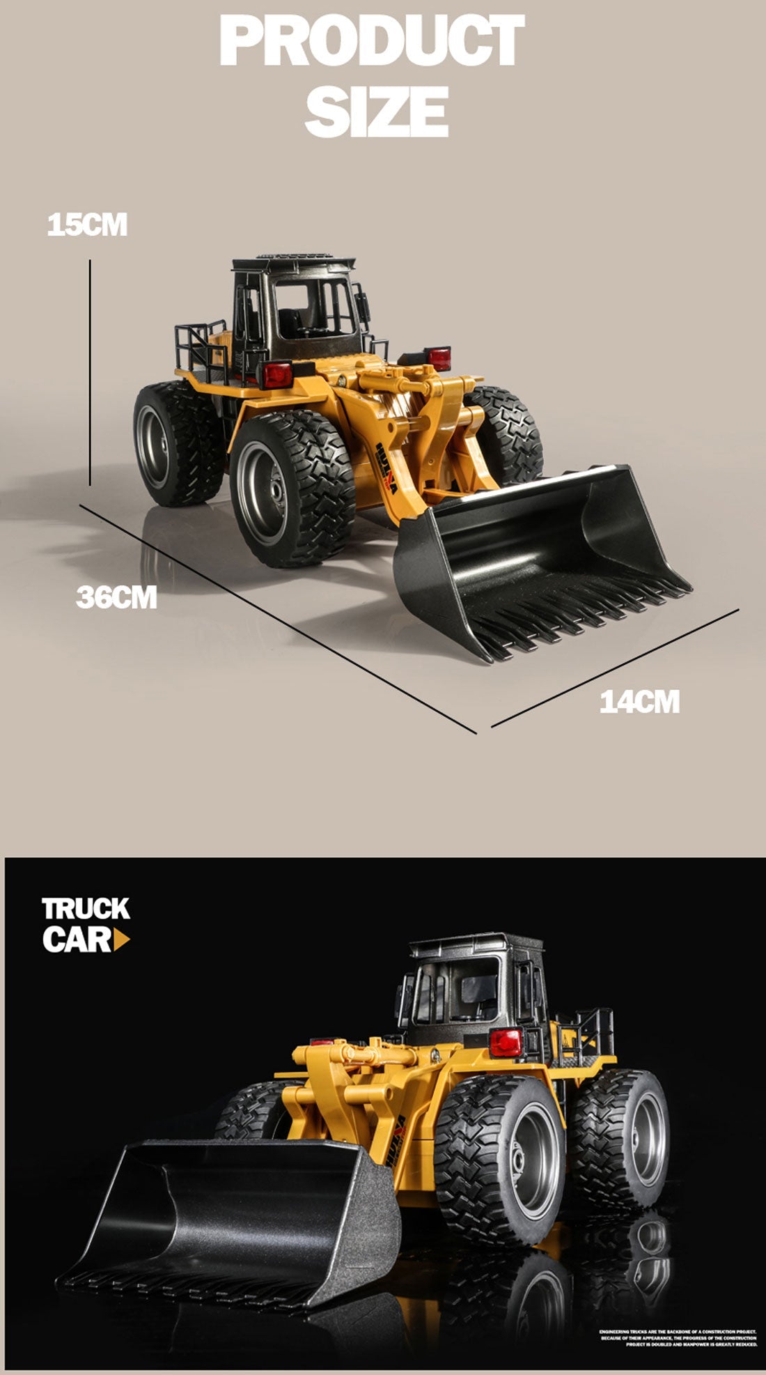 HUINA 1/18 6CH RC Alloy Construction Loader Bulldozer Engineering Vehicle Toy V610-TOY-RC-HN520
