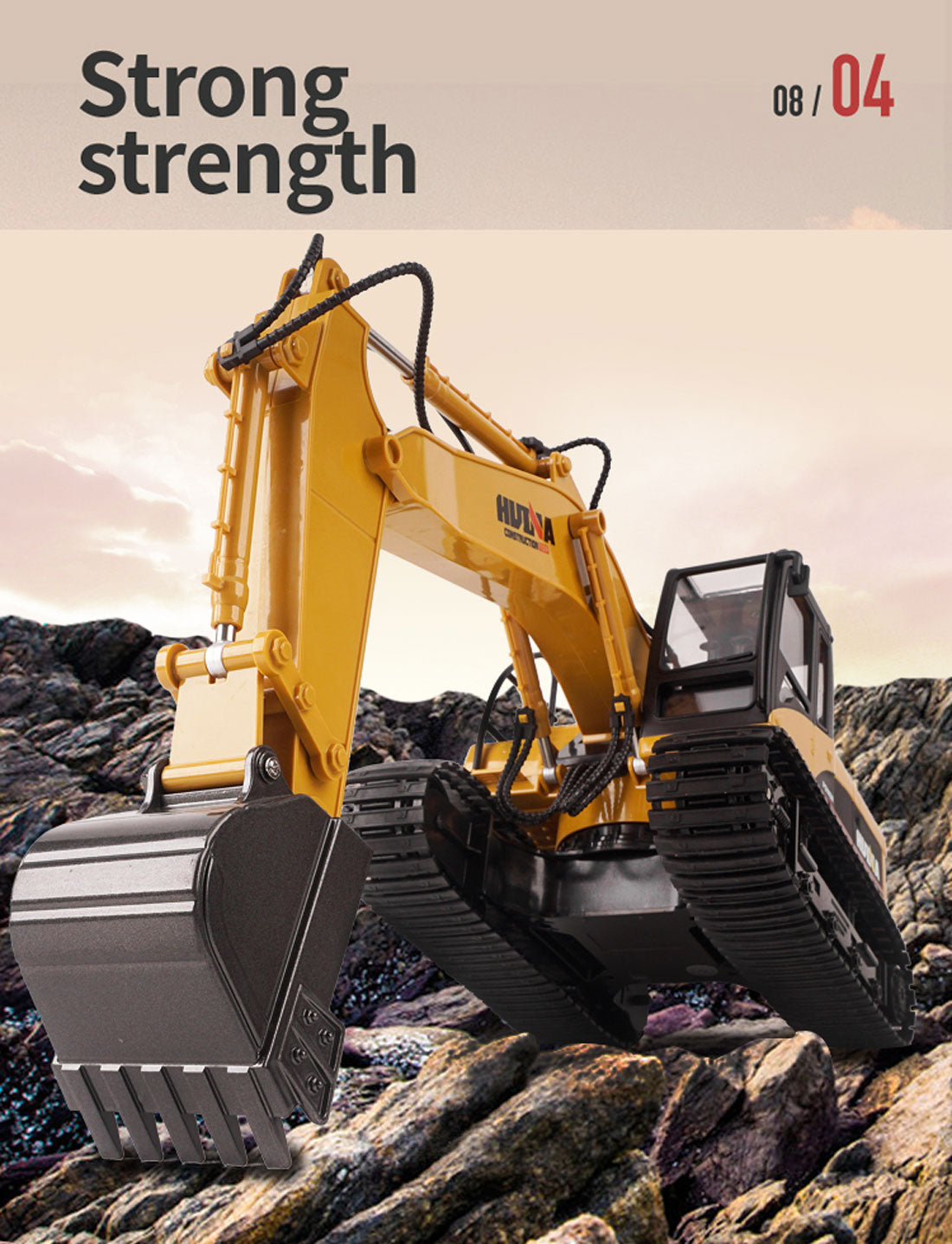 HUINA 1/14 15CH RC Alloy Excavator Construction Engineering Vehicle Digger Toy Gift V610-TOY-RC-HN550