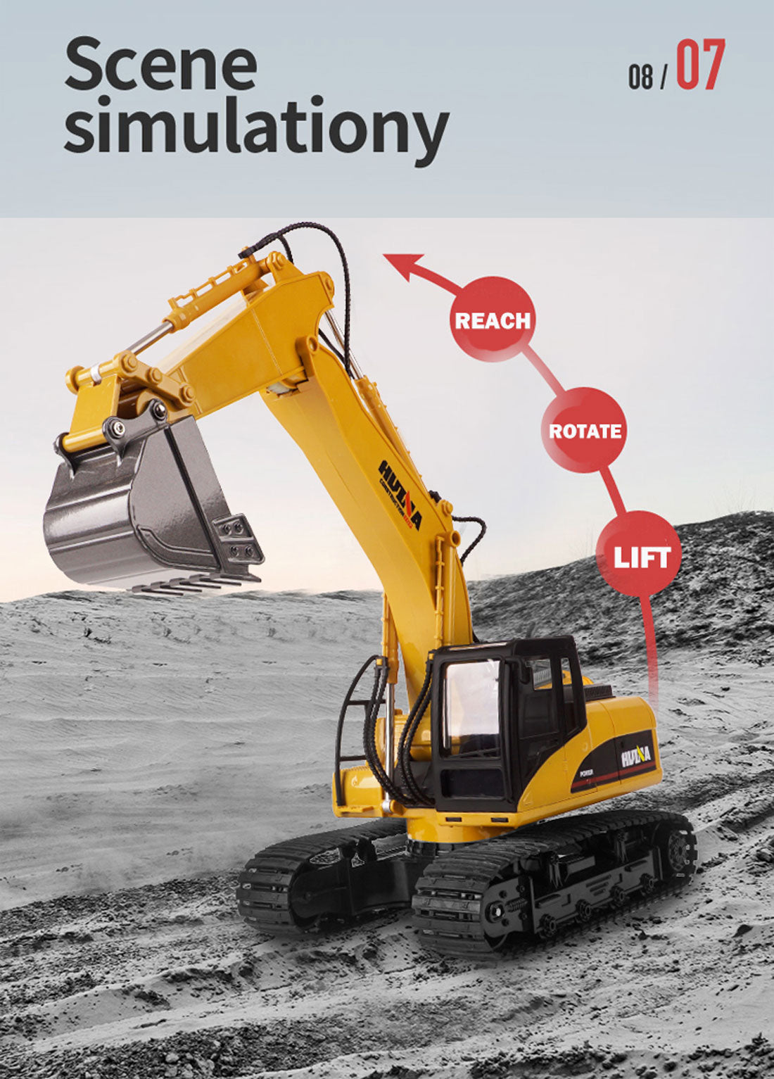 HUINA 1/14 15CH RC Alloy Excavator Construction Engineering Vehicle Digger Toy Gift V610-TOY-RC-HN550