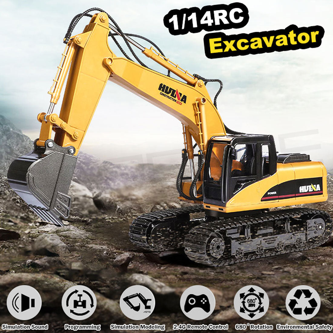 HUINA 1/14 15CH RC Alloy Excavator Construction Engineering Vehicle Digger Toy Gift V610-TOY-RC-HN550