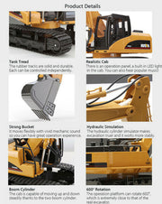 HUINA 1/14 15CH RC Alloy Excavator Construction Engineering Vehicle Digger Toy Gift V610-TOY-RC-HN550