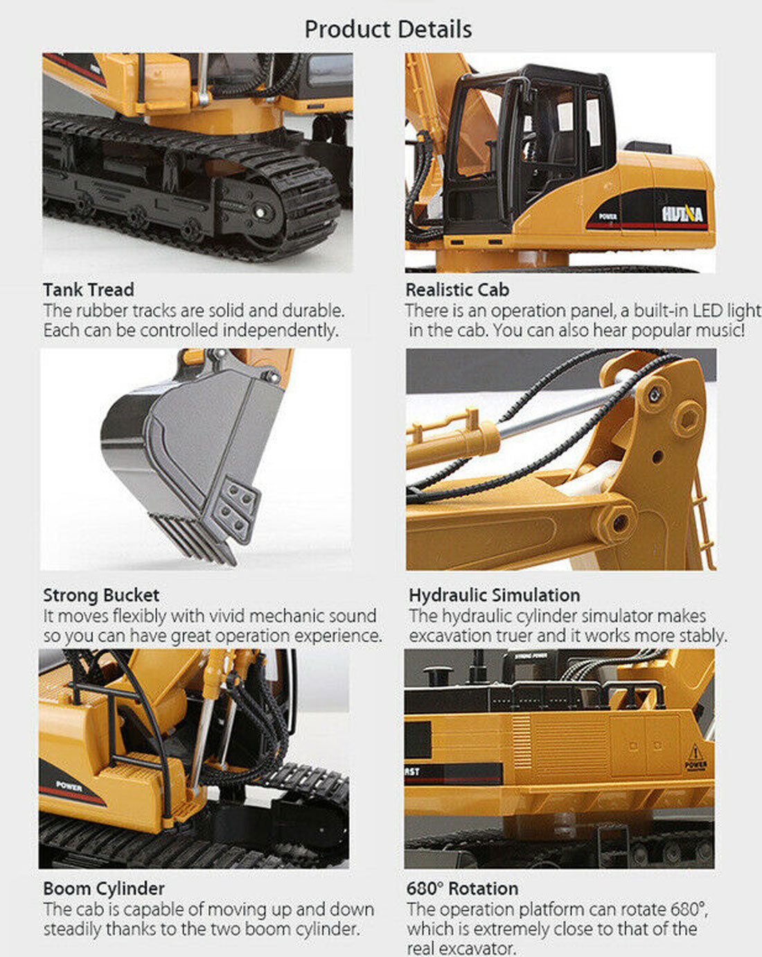 HUINA 1/14 15CH RC Alloy Excavator Construction Engineering Vehicle Digger Toy Gift V610-TOY-RC-HN550