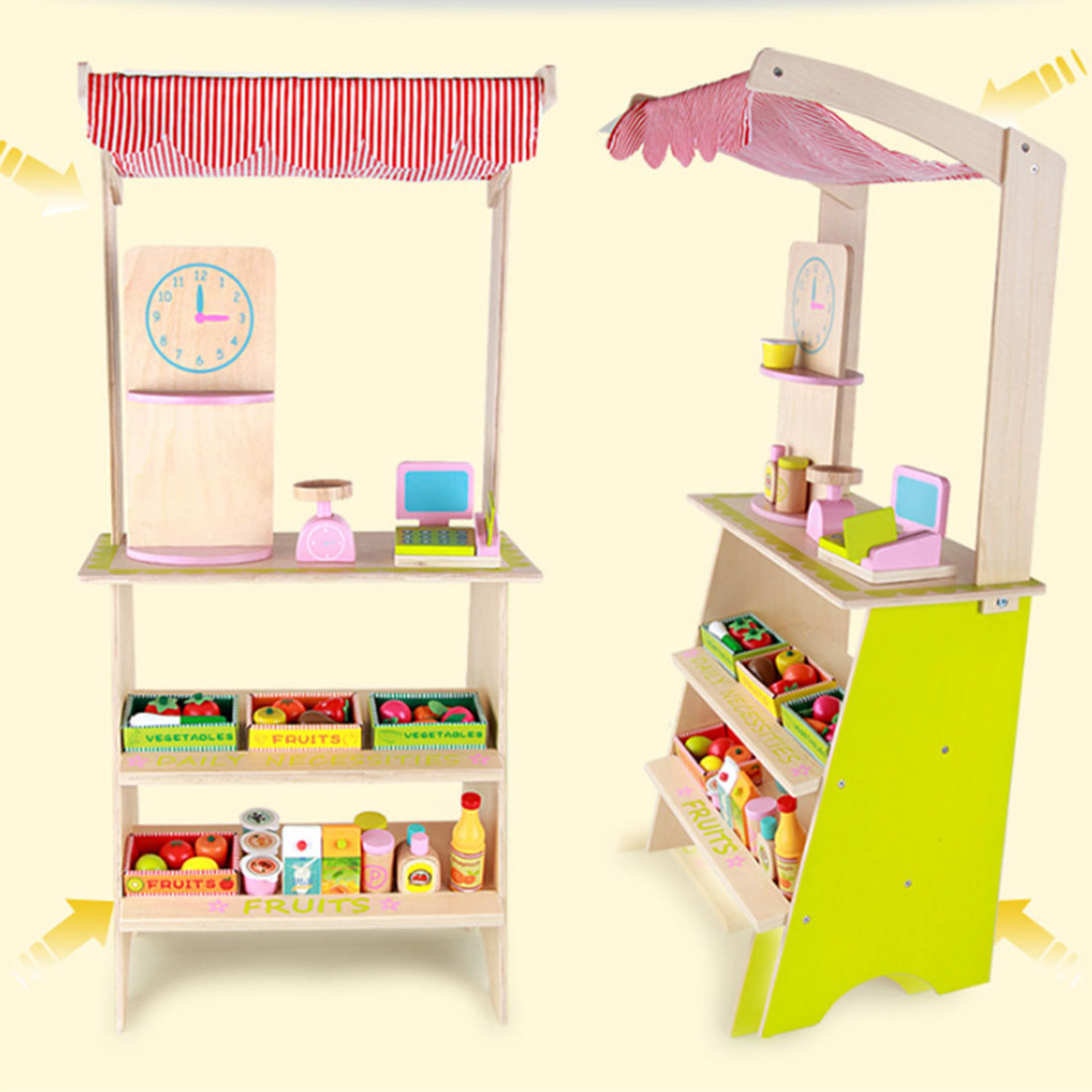 Kids Wooden Toy Pretend Play Marketplace Stand Fruit Veg Shop Stall Supermarket V610-VEGSH-MSN15033
