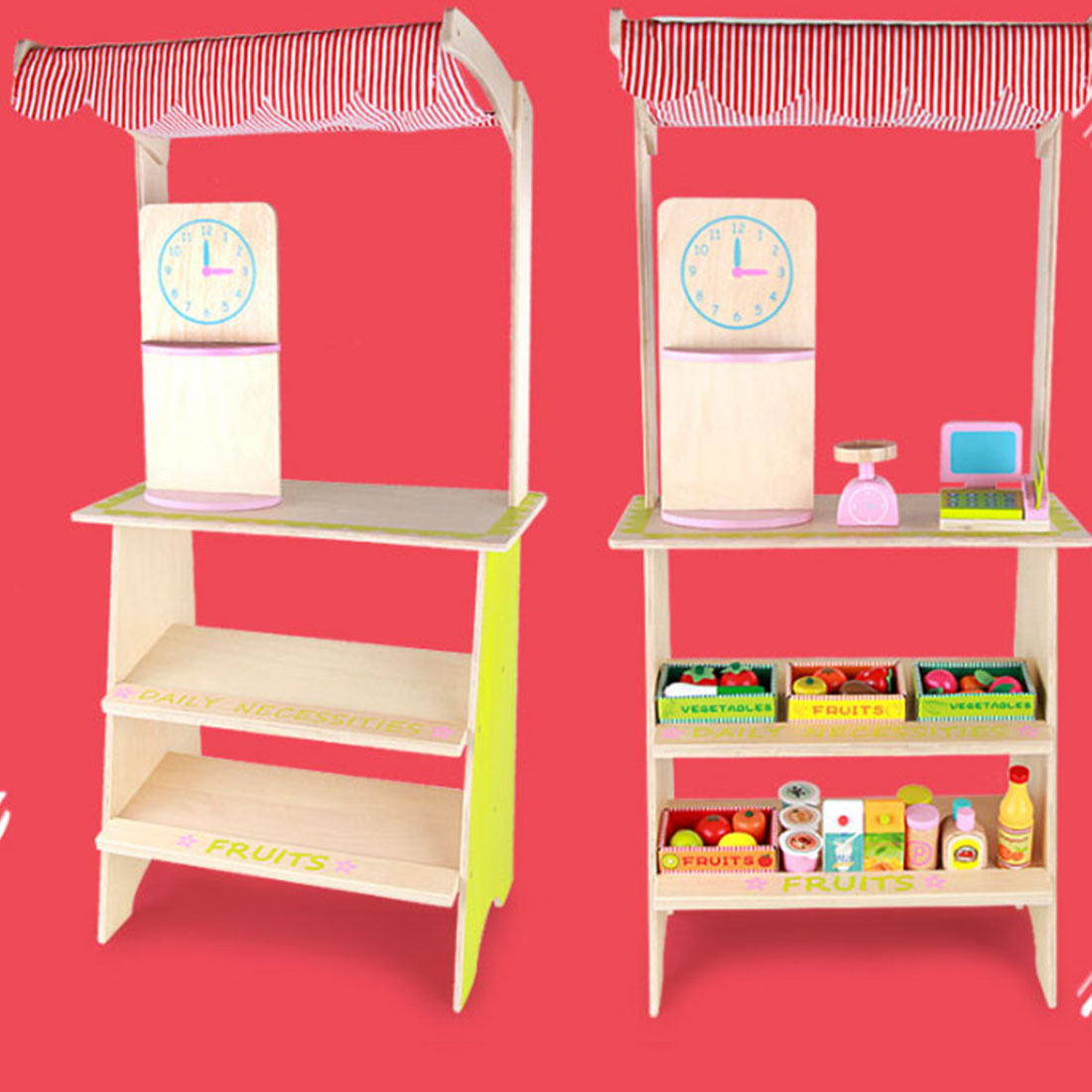 Kids Wooden Toy Pretend Play Marketplace Stand Fruit Veg Shop Stall Supermarket V610-VEGSH-MSN15033