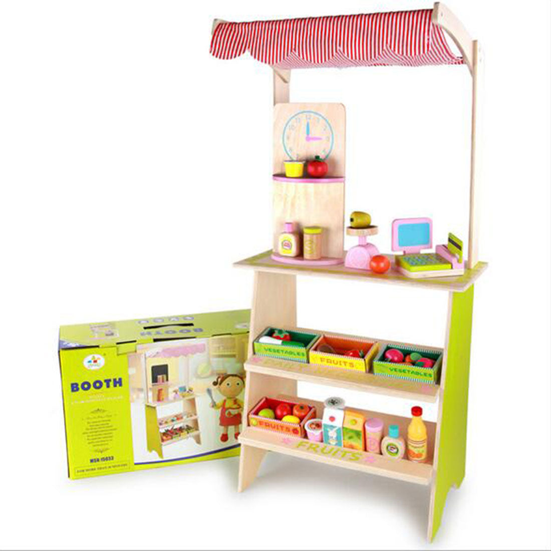 Kids Wooden Toy Pretend Play Marketplace Stand Fruit Veg Shop Stall Supermarket V610-VEGSH-MSN15033