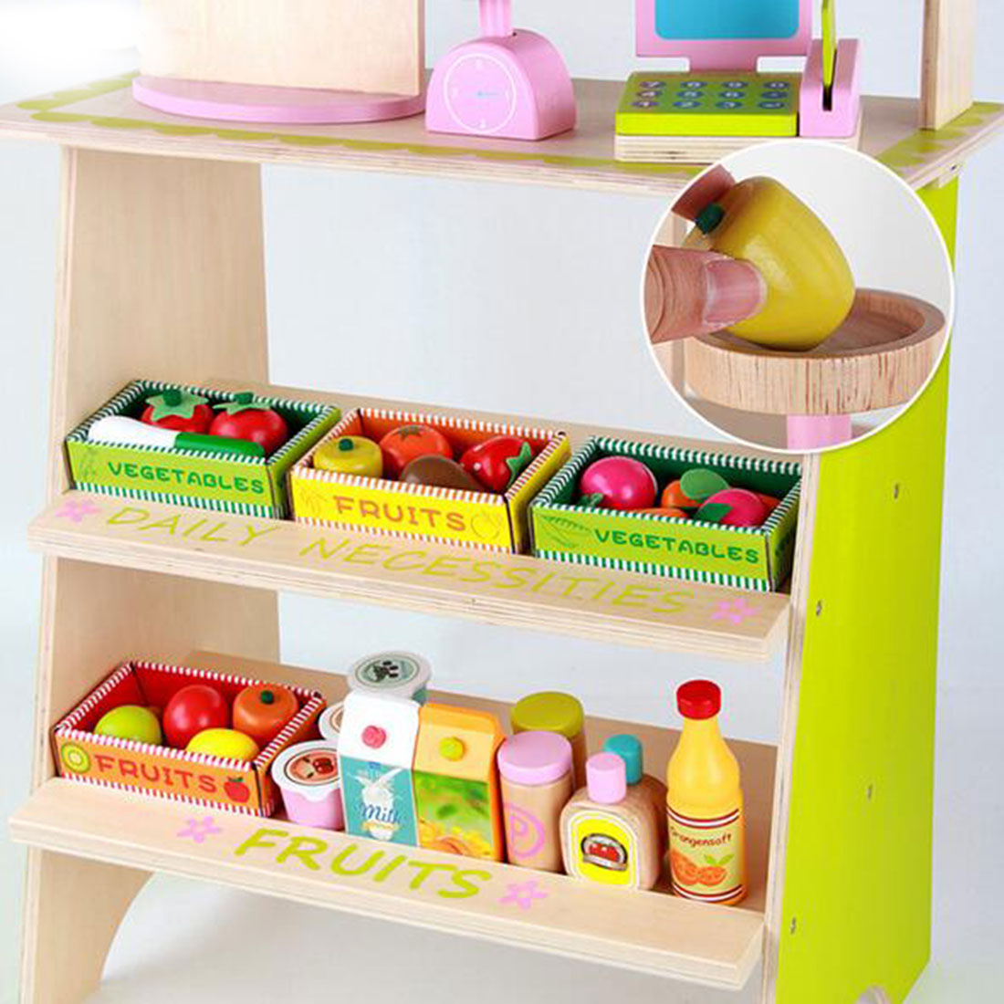Kids Wooden Toy Pretend Play Marketplace Stand Fruit Veg Shop Stall Supermarket V610-VEGSH-MSN15033