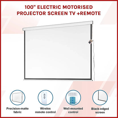 100" Electric Motorised Projector Screen TV +Remote V63-656034