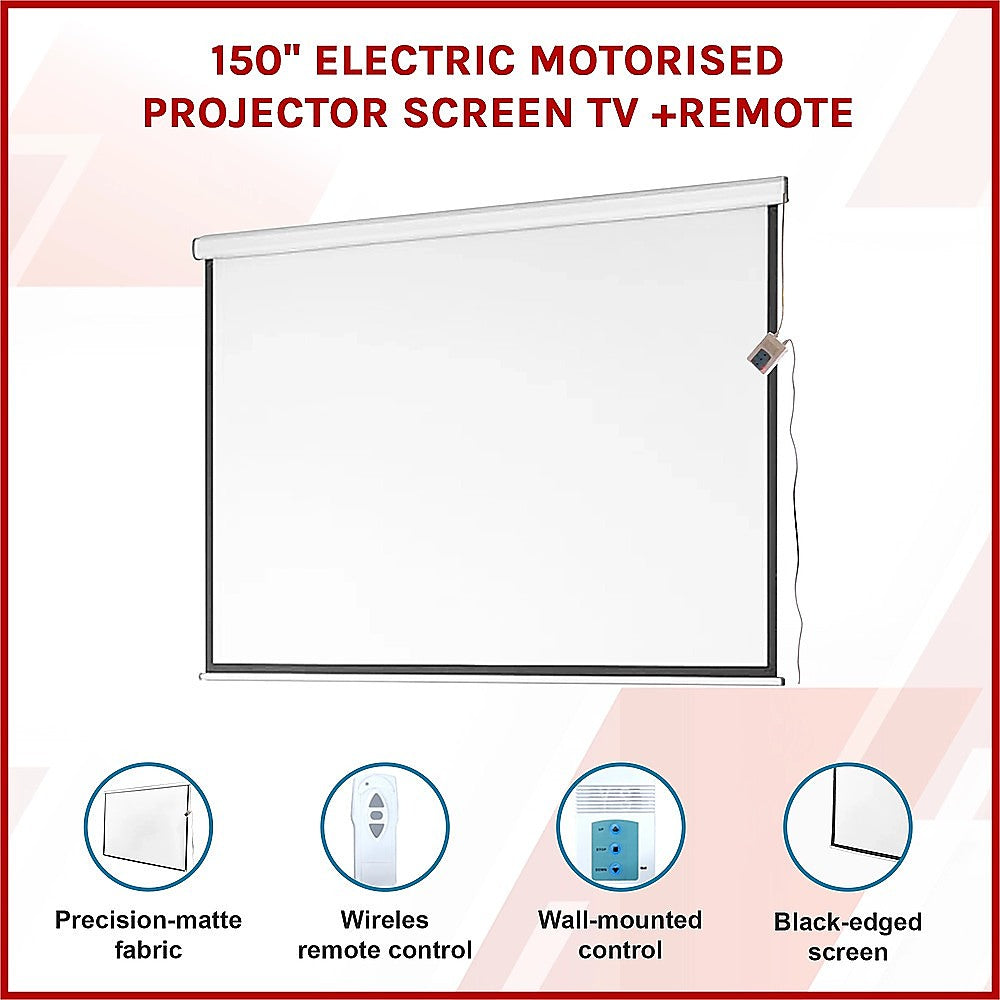 150" Electric Motorised Projector Screen TV +Remote V63-656044