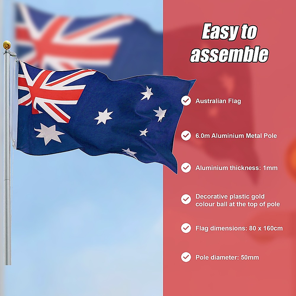 6.0m Flag Pole Full Set / Kit w Australian Flag V63-690444