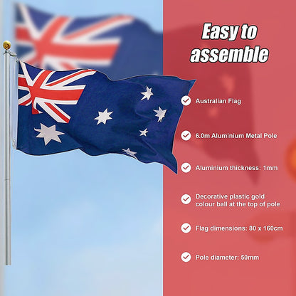 6.0m Flag Pole Full Set / Kit w Australian Flag V63-690444