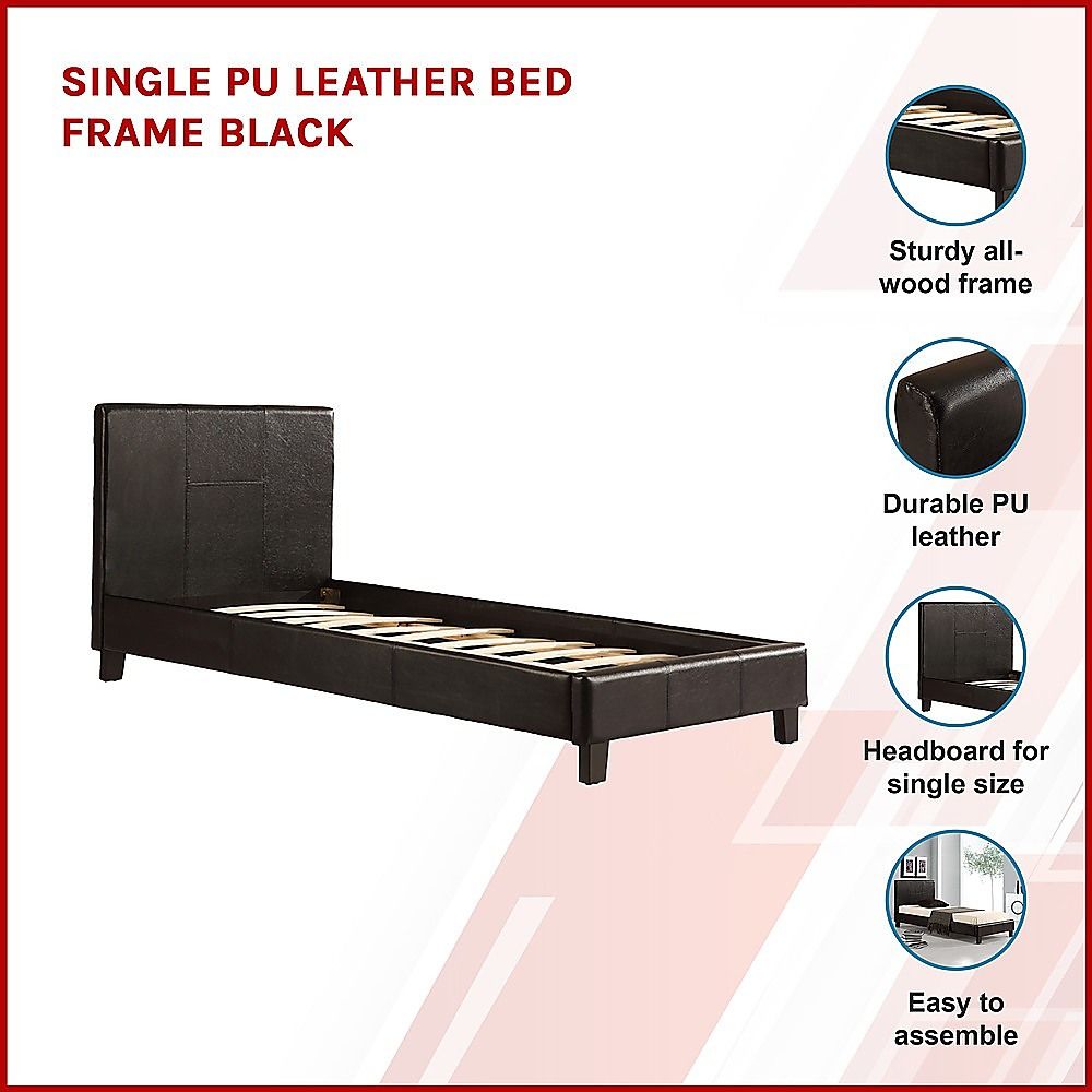 Single PU Leather Bed Frame Black V63-761175