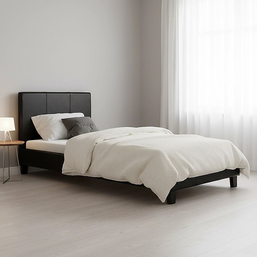 Single PU Leather Bed Frame Black V63-761175