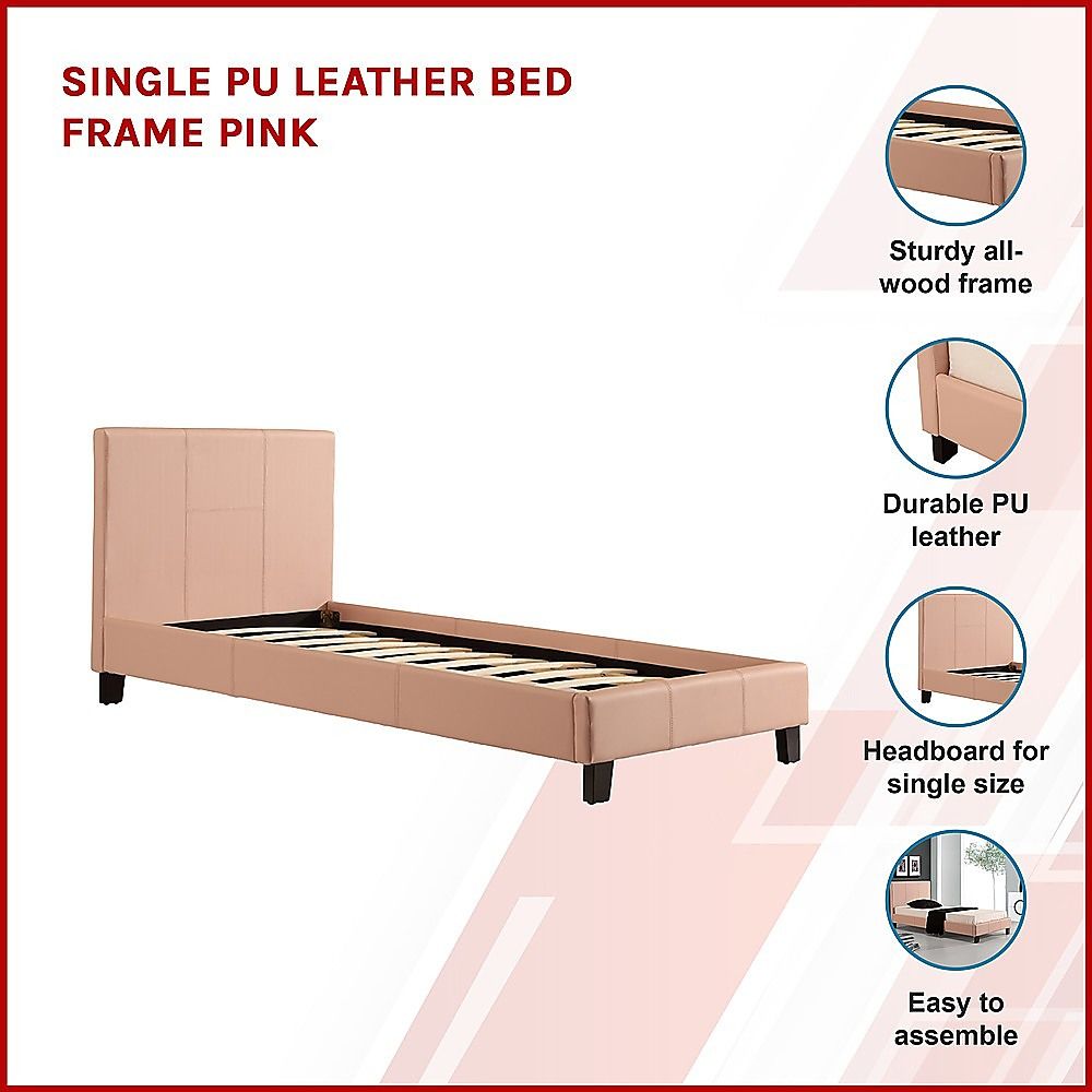 Single PU Leather Bed Frame Pink V63-761195