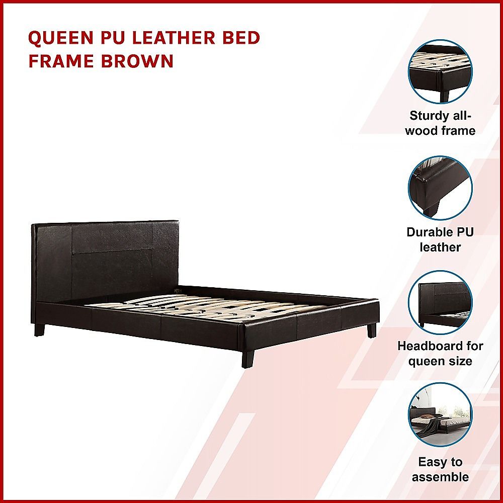 Queen PU Leather Bed Frame Brown V63-761245