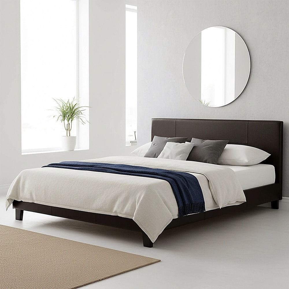 Queen PU Leather Bed Frame Brown V63-761245