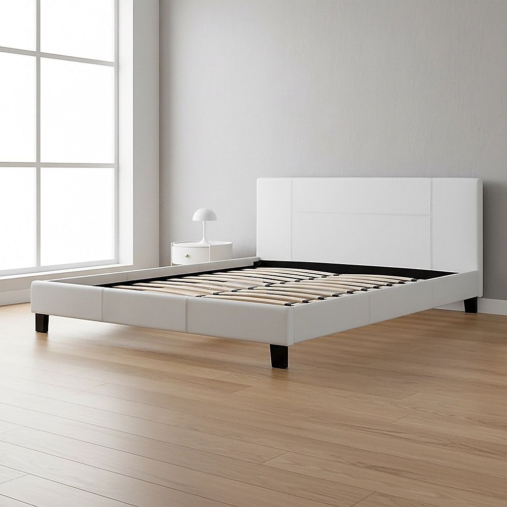 King PU Leather Bed Frame White V63-761255