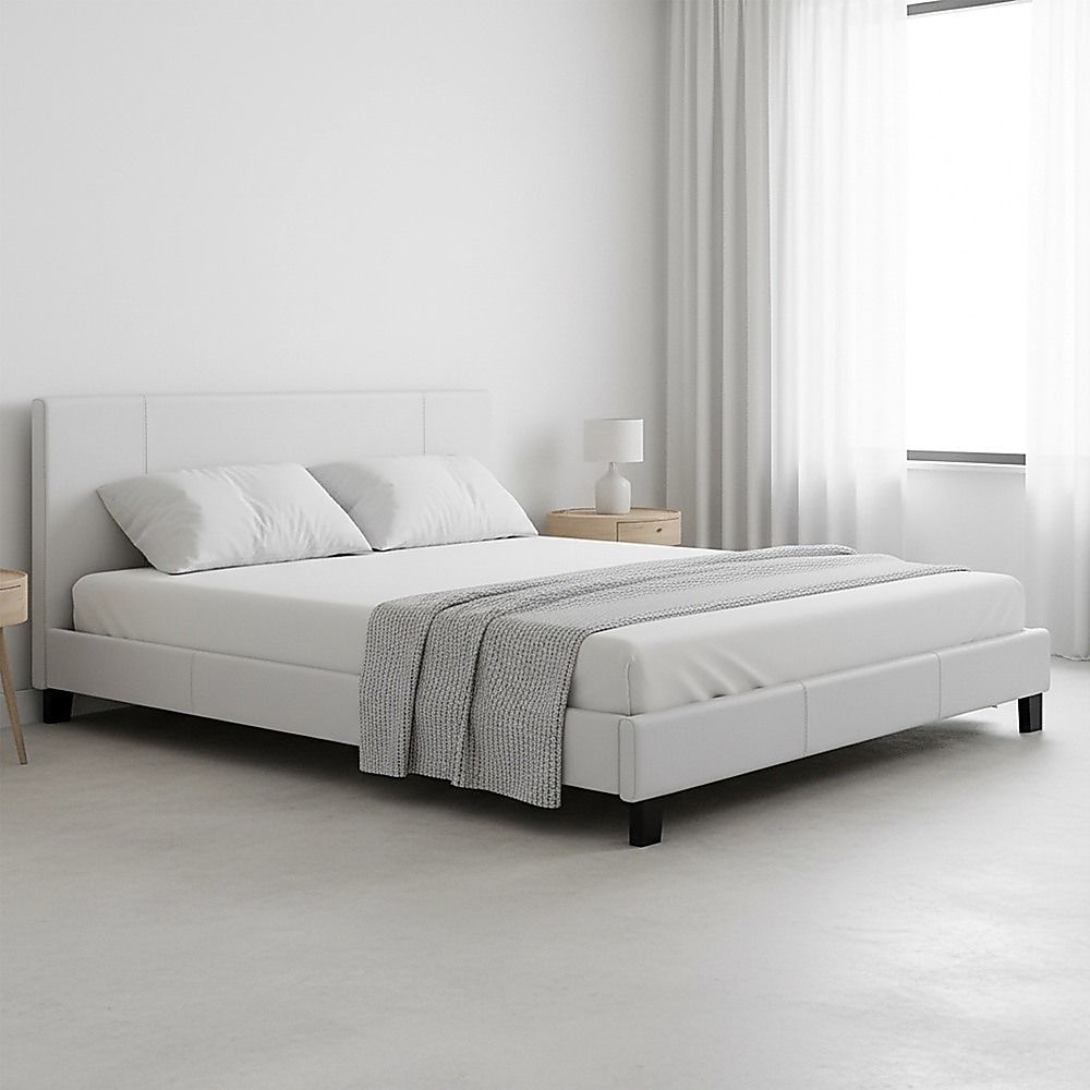 King PU Leather Bed Frame White V63-761255