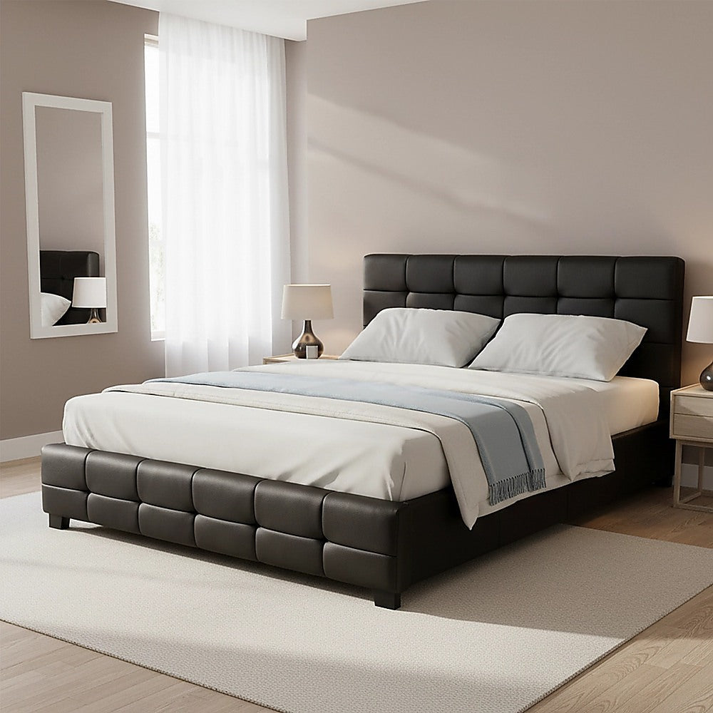 Double PU Leather Deluxe Bed Frame Black V63-761305
