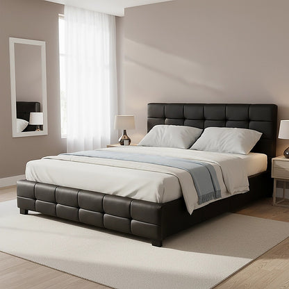Double PU Leather Deluxe Bed Frame Black V63-761305