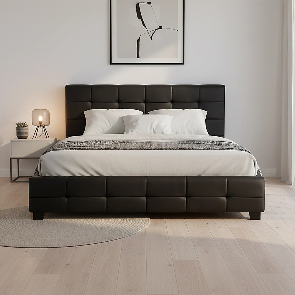 Double PU Leather Deluxe Bed Frame Black V63-761305