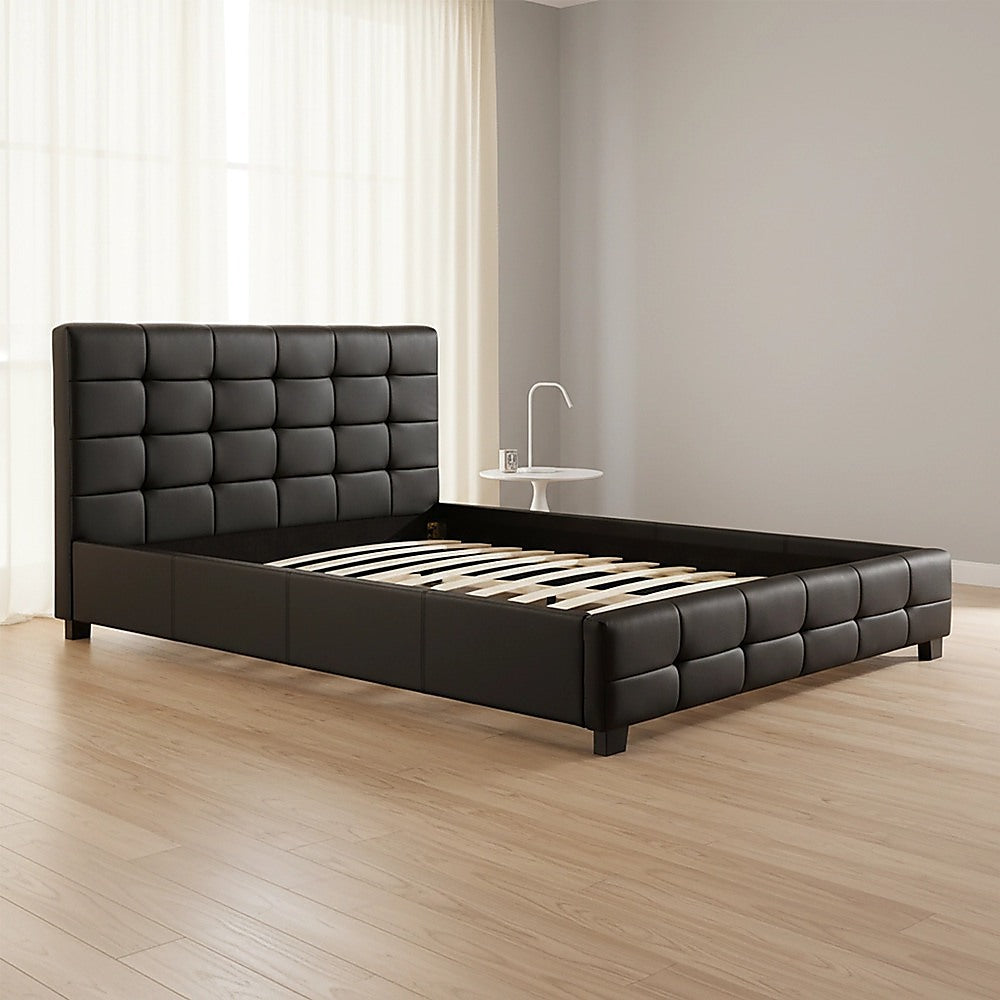 Double PU Leather Deluxe Bed Frame Black V63-761305
