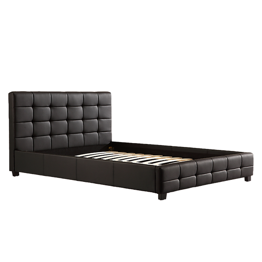 Double PU Leather Deluxe Bed Frame Black V63-761305