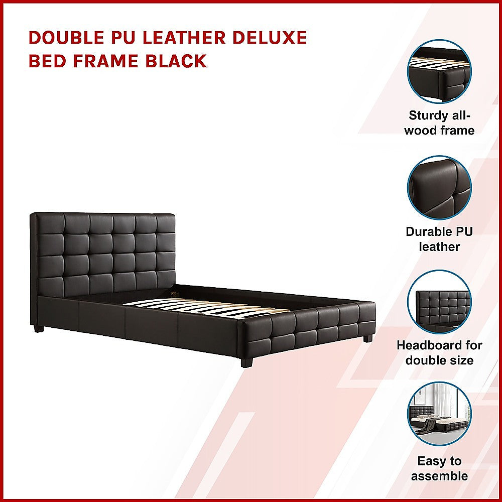 Double PU Leather Deluxe Bed Frame Black V63-761305
