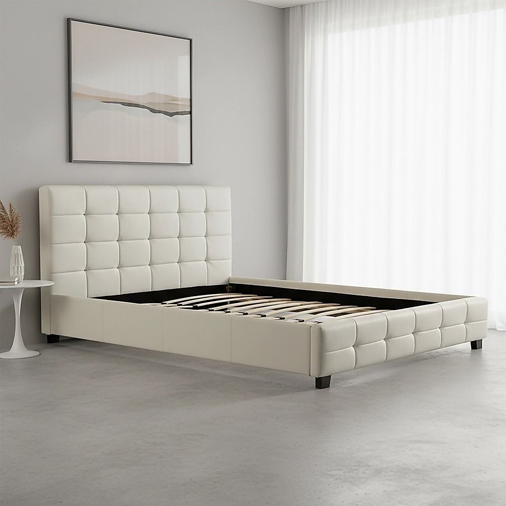 Queen PU Leather Deluxe Bed Frame White V63-761315
