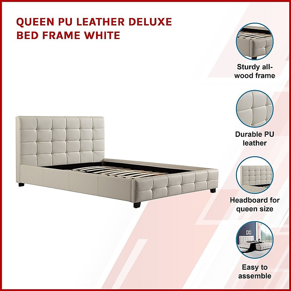 Queen PU Leather Deluxe Bed Frame White V63-761315