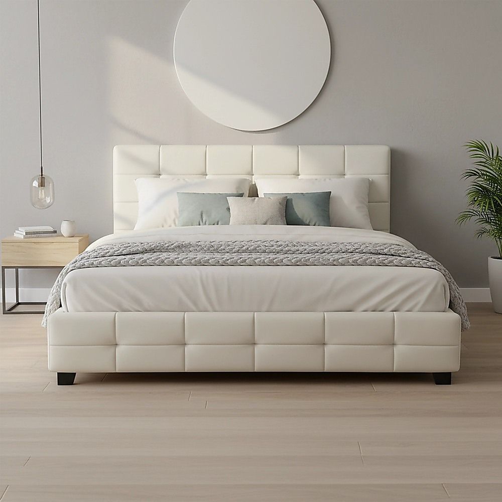 Queen PU Leather Deluxe Bed Frame White V63-761315