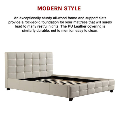 Queen PU Leather Deluxe Bed Frame White V63-761315