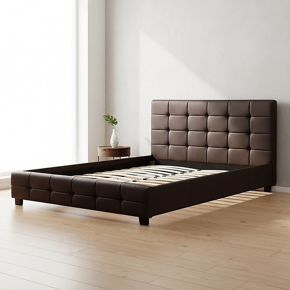 Queen PU Leather Deluxe Bed Frame Brown V63-761325