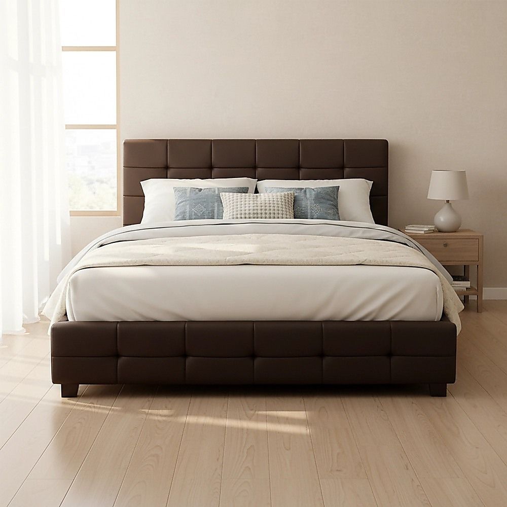 Queen PU Leather Deluxe Bed Frame Brown V63-761325