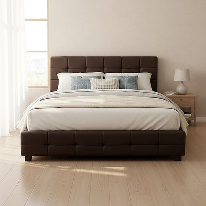 Queen PU Leather Deluxe Bed Frame Brown V63-761325