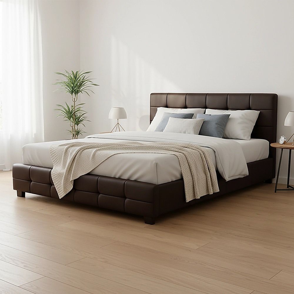 Queen PU Leather Deluxe Bed Frame Brown V63-761325