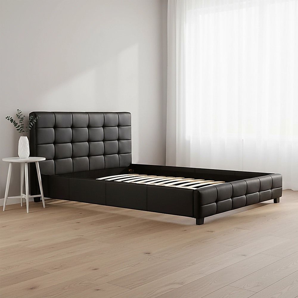 Queen PU Leather Deluxe Bed Frame Black V63-761335