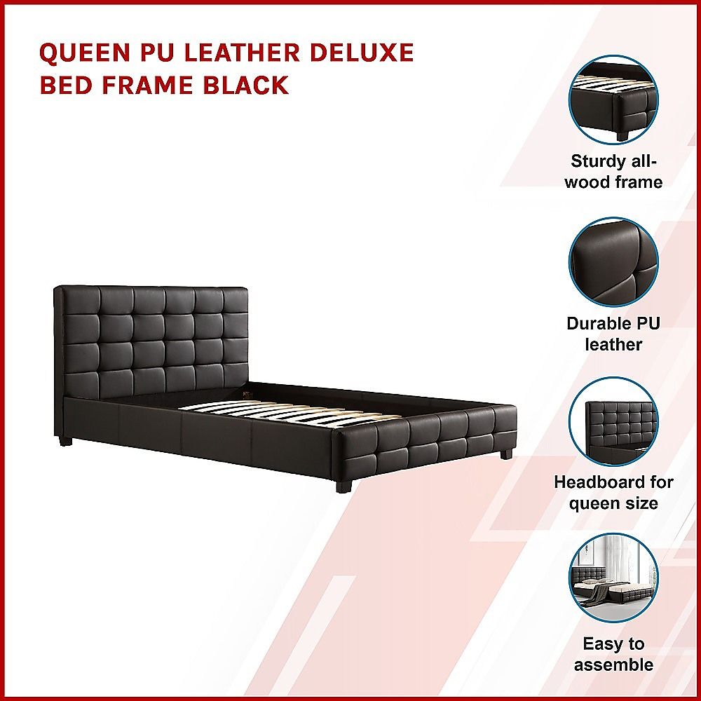 Queen PU Leather Deluxe Bed Frame Black V63-761335