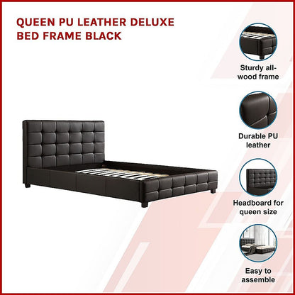 Queen PU Leather Deluxe Bed Frame Black V63-761335