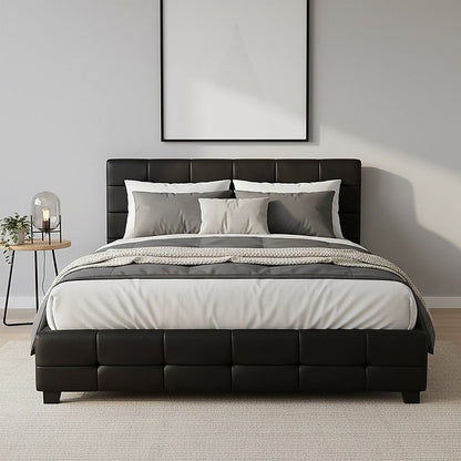 Queen PU Leather Deluxe Bed Frame Black V63-761335