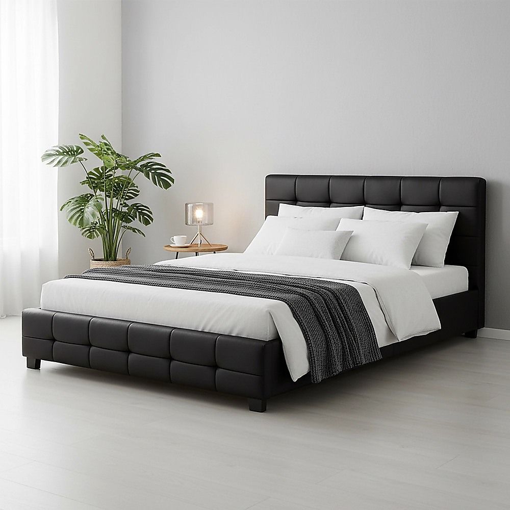 Queen PU Leather Deluxe Bed Frame Black V63-761335