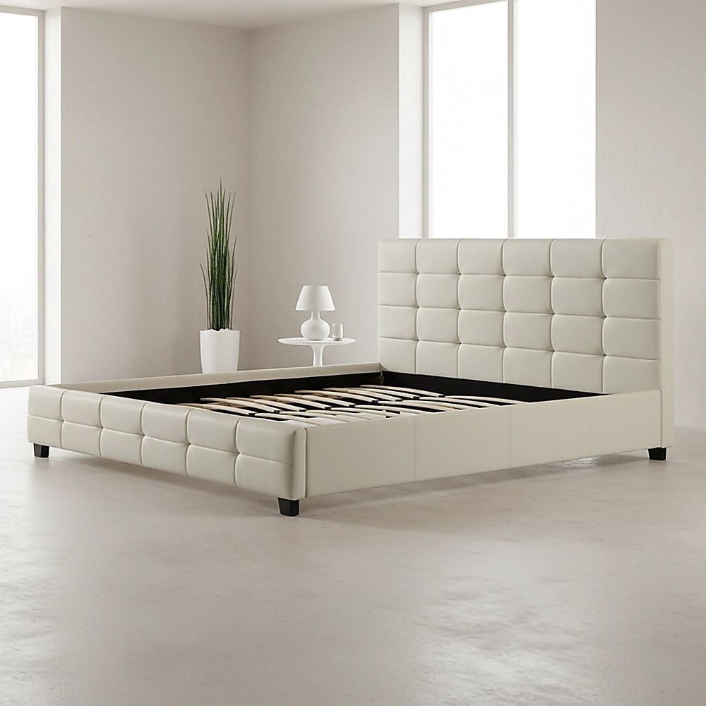 King PU Leather Deluxe Bed Frame White V63-761345