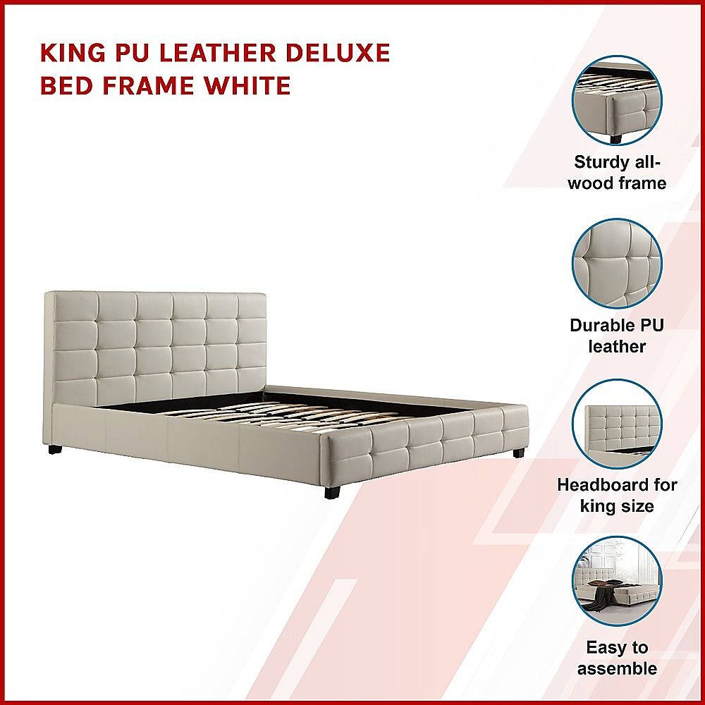 King PU Leather Deluxe Bed Frame White V63-761345